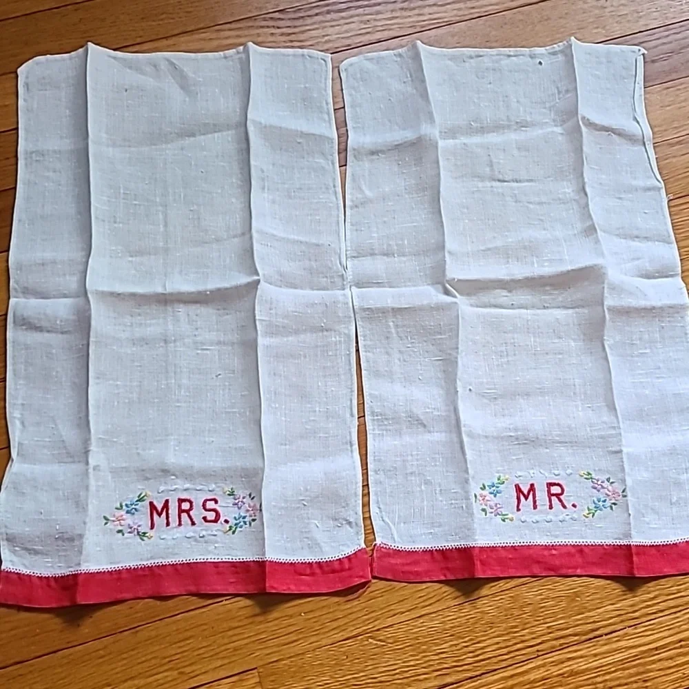 Vintage Hand Embroidered Mr. & Mrs. Hand Towels